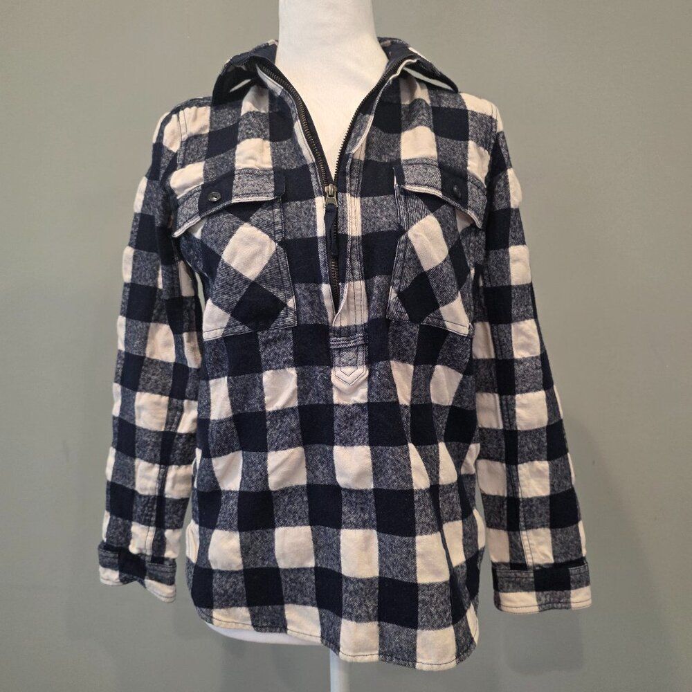 J.Crew Blue White Buffalo Plaid Cotton Wool Blend Quarter Zip. XS. Preppy Gorp